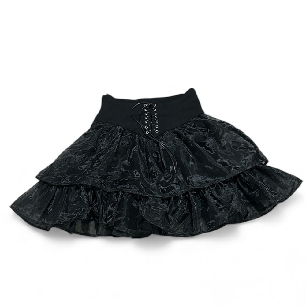 Black Lace-Up Tiered Skirt